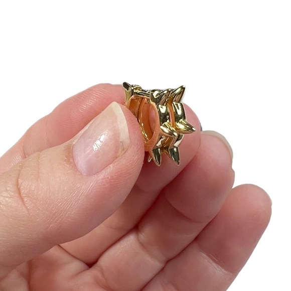 New Gold Tone Mini Hoop Huggie Rhinestone Spike Pierced Earrings - Picture 5 of 6